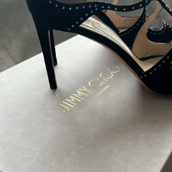 Jimmy CHOO dressy sandals Ivette 85 heel size 43 black suede w/micro studs - Picture 13 of 13